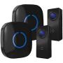Wireless Doorbell by SadoTech – Waterproof Door Bells & Chimes Wireless Kit, 1000-ft Range,52 Door Bell Chimes, 4 Volume Levels with LED, Wireless Doorbells w/ 2 Receiver & 2 Button, Crosspoint, Black