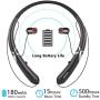 Bluetooth Headphones, Doltech Bluetooth 5.0 Neckband Headphones Noise Cancelling Headset with Carrying Bag Retractable Earbuds Stereo Earphones with Mic (Black)