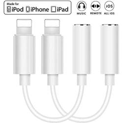 [Apple MFi Certified] Lightning to 3.5mm Headphone Jack Adapter, 2 Packs of iPhone Dongle Earplug Jack Aux Connector Cable, Compatible with iPhone 7/7 Plus/8/8 Plus/X/Xs/Xs Max/XR 11 Support iOS 13