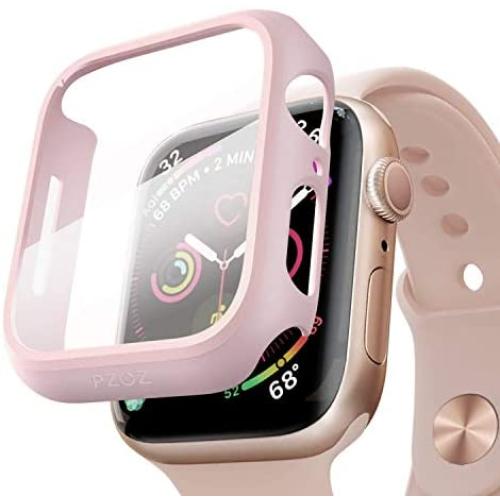 pzoz Compatible Apple Watch Series 5 / Series 4 Case with Screen Protector 44mm Accessories Slim Guard Thin Bumper Full Coverage Matte Hard Cover Defense Edge for Women Men New Gen GPS iWatch (Pink)