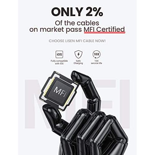 (10ft / 3m) LISEN Lightning to USB-A Cable, [MFi Certified] 10 Feet Long iPhone Charger, Durable Nylon Braided Fast Charging Cord Compatible with iPhone 11/Pro/X/Xs Max/XR/8 Plus /7 /iPad-Red