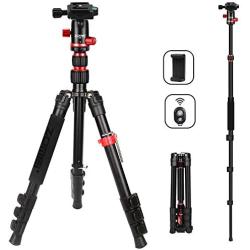 ZOMEi M5 Camera Tripod Lightweight Travel Tripod Monopod 2 in 1 Portable Camera Tripod Stand with 360 Degree Ball Head, Remote Bluetooth and Phone Clip for Cameras, Smartphone