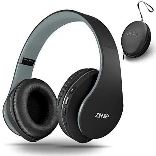 Bluetooth Headphones Over-Ear, Zihnic Foldable Wireless and Wired Stereo Headset Micro SD/TF, FM for Cell Phone,PC,Soft Earmuffs &Light Weight for Prolonged Waring(Black/Gray)