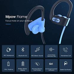 Mpow Flame Bluetooth Headphones V5.0 IPX7 Waterproof Wireless headphones,Bass+ HD Stereo Wireless Sport Earbuds, 7-9Hrs Playtime, cVc6.0 Noise Cancelling Mic for Home Workout,Running,Gym Blue Grey