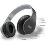 Bluetooth Headphones Over-Ear, Zihnic Foldable Wireless and Wired Stereo Headset Micro SD/TF, FM for Cell Phone,PC,Soft Earmuffs &Light Weight for Prolonged Waring(Black/Gray)