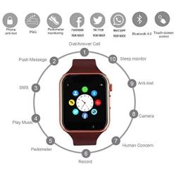 Smart Watch - Sazooy Bluetooth Smart Watch Support Make/Answer Phones Send/Get Messages Compatible Android iOS Phones with Camera Pedometer SIM SD Card Slot for Women Men (Brown)