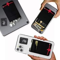 Double Pocket - Adhesive Card Holder - Cell Phone Pouch - Stick on Lycra Pocket - Carry Credit Cards and Cash (Basketball)