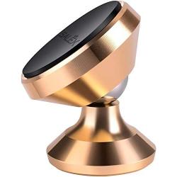 SALEX Magnetic Cell Phone Holder. 360 Degree Rotation Swivel Mount for Car Dashboard and Windshield. Universal Car Kit for Smartphones, Tablets and GPS. Compatible with Devices up to 7 Inches [Gold]