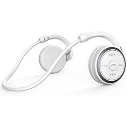 Small Bluetooth Headphones Wrap around Head - Sports Wireless Headset with Built in Microphone and Crystal-Clear Sound, Fold-able and Carried in the Purse, and 12-hour Battery Life, White