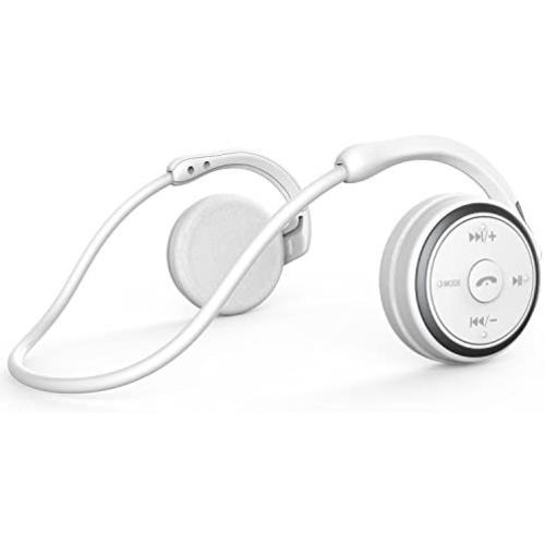 Small Bluetooth Headphones Wrap around Head - Sports Wireless Headset with Built in Microphone and Crystal-Clear Sound, Fold-able and Carried in the Purse, and 12-hour Battery Life, White
