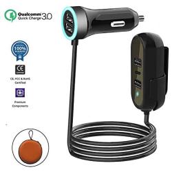 Quick Charge 3.0 USB Car Charger, Cdyiswu 60W/12A 5-Port Multi Fast Smart Car Charger Adapter, Compatible Phone XS/XR/X/8/Plus, Pad/Air/Mini, Galaxy S10/10+/9/8/Note and More (Black)