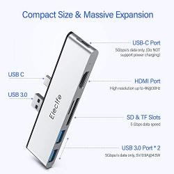 Elecife USB C Hub for Surface Pro 7, 6 in 2 Multiport Adapter Hub with Type C Port, Ultra 4K HDMI, Dual USB 3.0 5Gbps Data Transfer Ports, SD & TF/Micro SD Card Slots, Hub Docking Station