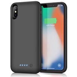 Feob Battery Case for iPhone XS/X/10, Rechargeable 6500mAh Portable Charging Case Extended Battery Pack Cover Power Bank Charger Case for iPhone Xs/X[5.8 inch]-Black