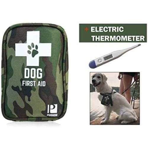 Dog First Aid Kit with Thermometer and Emergency Blanket - Puppy Kit - Pet Safety Supplies for Camping, Walks, Cycling, Car, Hikes - Treat cuts and scrapes - Top Rated