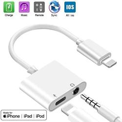 [Apple MFi Certified] Lightning to 3.5 mm Headphone Adapter Dual Ports Dongle Charger Jack&AUX Audio 3.5 mm Earphone Accessory,for iPhone 11/11 Pro/X/8,7 Plus/8 Plug and Play Support All iOS System