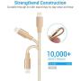 Lightning Cable Apple Certified - Quntis iPhone Charger 3Pack 3ft 6ft 10ft Nylon Braided USB Fast Charging Cord Compatible with iPhone 11 Pro X Xs Max XR 8 7 6 Plus iPad Pro Airpods and More, Gold
