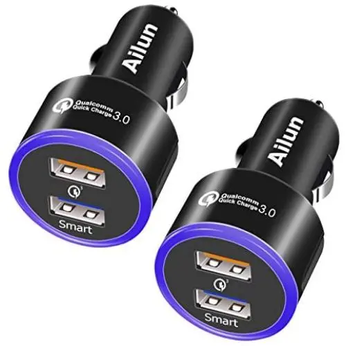Ailun Fast Car Charger Qualcomm Quick Charge 3.0 Adapter 2Pack Dual USB Port 35W for iPhone 11/11 Pro/11 Pro Max/X Xs XR Xs Max Galaxy s20, s20+ S20Ultra s10 S9 Note 10 Black