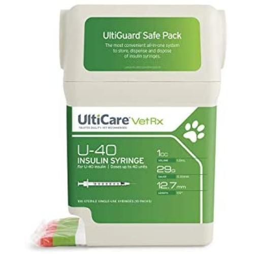 UltiCare VetRx U-40 UltiGuard Safe Pack Pet Insulin Syringes 1cc, 29G x 1/2", 100ct UltiCare VetRx U-40 UltiGuard Safe Pack Pet Insulin Syringes 1cc, 29G x 1/2", 100ct