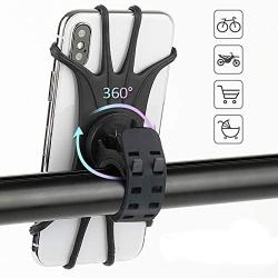 Universal Bike Phone Mount,360°Rotation Silicone Bicycle Mobile Phone Holder, Motorcycle Handlebar Mount Fits for iPhone 11 Pro Max/XR/XS Max/8/7/ 6/6s Plus, Galaxy S9/S9 Plus, 4.0"-6.5" Phones (1pcs)