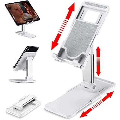 Foldable Cell Phone Stand for Desk - Angle Height Adjustable Desktop Phone Stand for iPhone 11 10 Pro X Xr Xs Max 7 8 Plus Samsung All Smartphones iPad Kindle Tablet, Extensible Holder & Heavy Base