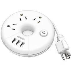 Travel Power Strip, NTONPOWER 3 Outlets 3 USB Portable Desktop Charging Station Short Extension Cord 15 inch for Office, Home, Hotels, Cruise Ship, Nightstand - White