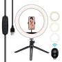 10" LED Selfie Ring Light with Tripod Stand Cell Phone Holder for Make Up/Live Stream,Desk Dimmable Ring Light for YouTube Video/Photography,3 Light Mode(Remote Control Inclued)