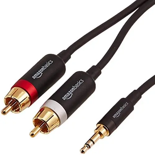 AmazonBasics 3.5mm to 2-Male RCA Adapter Audio Stereo Cable - 8 Feet AmazonBasics 3.5mm to 2-Male RCA Adapter Audio Stereo Cable - 8 Feet