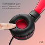 Kids Headphones - noot products K12 Foldable Stereo Tangle-Free 3.5mm Jack Wired Cord On-Ear Headset for Children/Teens/Boys/Girls/Smartphones/School/Kindle/Airplane Travel/Plane/Tablet (Red Black)