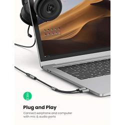 UGREEN Headphone Splitter for Computer 3.5mm Female to 2 Dual 3.5mm Male Headphone Mic Audio Y Splitter Cable Smartphone Headset to PC Adapter (Black)