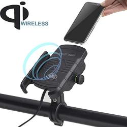 iMESTOU Motorcycle Phone Mount Wireless Charger, Waterproof Motorbike Handlebar Phone Holder 360 rotatable Compatible with iPhone Samsung Huawei etc.