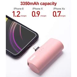 iWALK Mini Portable Charger for iPhone with Built in Cable[Upgraded], 3350mAh Ultra-Compact Power Bank Samll Battery Pack Charger Compatible with iPhone 11 Pro/XS Max/XR/X/8/7 Airpods and More, Pink