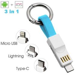 Keychain Charger Magnetic Portable Charging Cable 3 in 1 Multi Short Small Fast Charging Cord Compatible All Smartphones Smart Device (Blue)