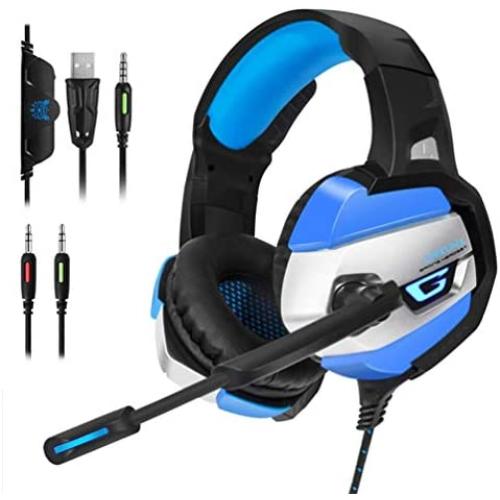 ONIKUMA Gaming Headset - Gaming Headphone for PS4, Xbox One, PC, Stereo USB Headset with Noise Cancelling Mic and LED Light, Over Ear Headphones for Mac and Nintendo Switch Games