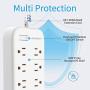 6 Outlets Power Strip Flat Plug with 3 USB Charing Ports (3.1A, 15W), 6Ft Braided Extension Cord, Wall Mountable Outlet Extender with Overload Protection Switch for Home Office Cruise Ship, White