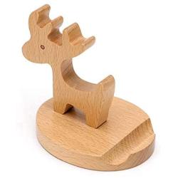 Cell Phone Desk Stand Holder, MHKBD Deer Cute Phone Stand Wooden Cellphone Holder with Anti-Slip Base Phone Cradle Fits All Smart Phones, Desk Decoration