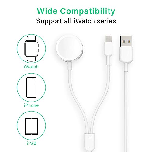 Blasses Watch Charger, 2 in 1 Magnetic Wireless Charging Cable 3.3ft Compatible with iPhone 11/11 Pro/XR/XS iWatch Charger and iWatch Series 1 2 3 4 5