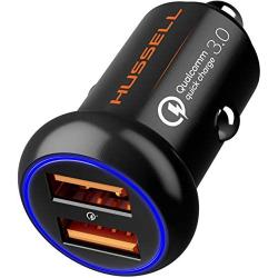 Metal Qualcomm Quick Charge 3.0 Car Charger by HUSSELL - 36W/6A Dual USB Ports QC 3.0 Car Charger Adapter - Smallest Case - NO Risk of Fire and Melting - Compatible with Any iPhone/Galaxy etc.