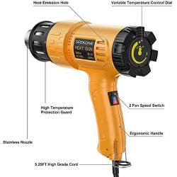 Heat Gun, SEEKONE 1800W Heat Gun Kit With Carry Case, Variable Temperature Control with 2-Temp Settings 4 Nozzles 122℉~1202℉（50℃- 650℃）with Overload Protection for Crafts, Shrinking PVC