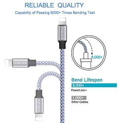 iPhone Charger, TAKAGI Lightning Cable 3PACK 6Ft Nylon Braided USB Charging Cable High Speed Data Sync Transfer Cord Compatible with iPhone 11/11 Pro Max/XS MAX/XR/XS/X/8/7/Plus/6S/iPad(Silver Gray)