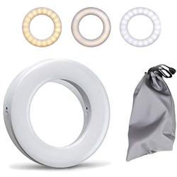 Selfie Ring Light, Rechargeable Cell Phone Ring Light 3 Tones Selfie Fill Light with 40 LED Beads Makeup Light Ring for  Photography Video,Selfie, Livestream (White)