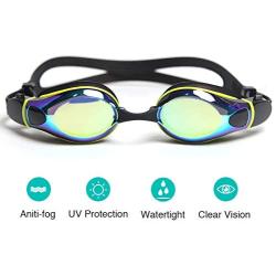 Aegend 2 Pack Swim Goggles, Flat Lens Swimming Goggles with 3 Adjustable Nose Pieces, No Leaking Anti-Fog UV Protection Swim Goggle for Adult Men Women Youth Kids Child, 6 Colors