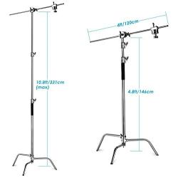 Neewer Pro 100% Metal Max Height 10ft/305cm Adjustable Reflector Stand with 4ft/120cm Holding Arm and 2 Pieces Grip Head for Photography Studio Video Reflector, Monolight and Other Equipment