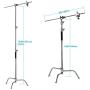 Neewer Pro 100% Metal Max Height 10ft/305cm Adjustable Reflector Stand with 4ft/120cm Holding Arm and 2 Pieces Grip Head for Photography Studio Video Reflector, Monolight and Other Equipment