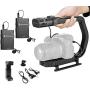 Movo MicRig-W2 Wireless Microphone Filmmaker Kit - Video Handle Camera Stabilizer with Dual Wireless Lavalier Microphone Compatible with DSLR, Mirrorless Cameras, iPhone, Android Smartphones