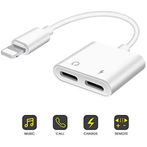 Headphone Jack Adapter Dongle for iPhone 11/11 Pro/11 Pro Max/Xs/Xs Max/XR/X (10) / 8/8 Plus/ 7/7 Plus,4 in 1 Dual Headphone Converter Car Charge Accessories Cables & Audio Connector