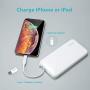 ROMOSS 10000mAh Portable Charger with Built-in Cable, 3 Input & 3 Output Power Bank with Type-C Adapter Compatible for iPhone 11, iPhone Xs, iPhone 8, iPhone 7, Samsung S20