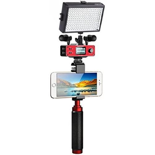 Movo Ultimate Smartphone Video Kit with SmartMixer Dual Stereo Microphones, Audio Mixer, LED Light and Stabilizing Rig for iPhone 7, 8, X, XS, XS, 11, 11 Pro - Perfect YouTube Equipment for Vlogging