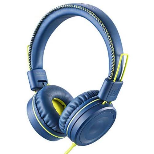 POWMEE M1 Kids Headphones Wired Headphone for Kids,Foldable Adjustable Stereo Tangle-Free,3.5MM Jack Wire Cord On-Ear Headphone for Children (Blue)