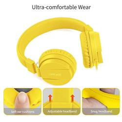 Kids Headphones, gorsun Lightweight Stereo Foldable Wired Headphones for Kids Adults Adjustable Headband Headset for Cellphones Smartphones iPhone Laptop Computer Mp3/4 Earphones(Yellow)