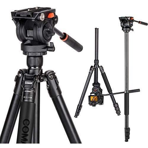 71" Tripod, COMAN Premium Camera Tripod, Portable All-in-1 Professional Video Tripod, Lightweight Aluminum, Q5 Fluid Head with 1/4" and 3/8" Mounting Screw for DSLR Cameras Video Camcorders